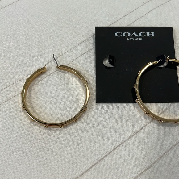 Coach Gold Studded Hoop Earrings - Picture 6 of 10